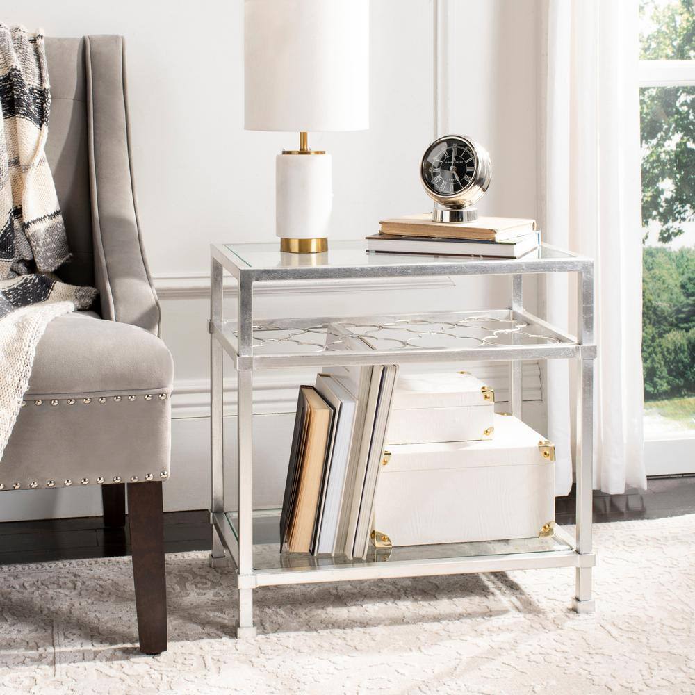 Hanzel Silver Leaf and Glass Rectangular Side Table