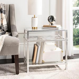 Hanzel 22 in. Silver Rectangle Glass End Table