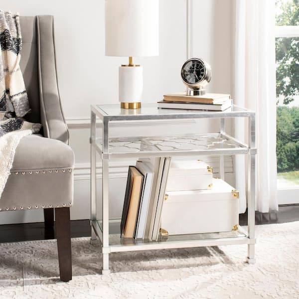 Hanzel 22 in. Silver Rectangle Glass End Table