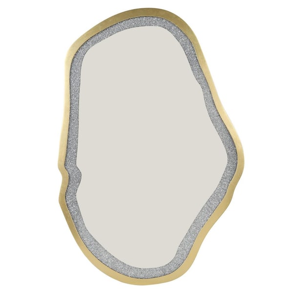 Gold 32.5 in. W x 47.2 in. H Luxury Irregular Oval Faux Diamond and Wood Framed Mirror