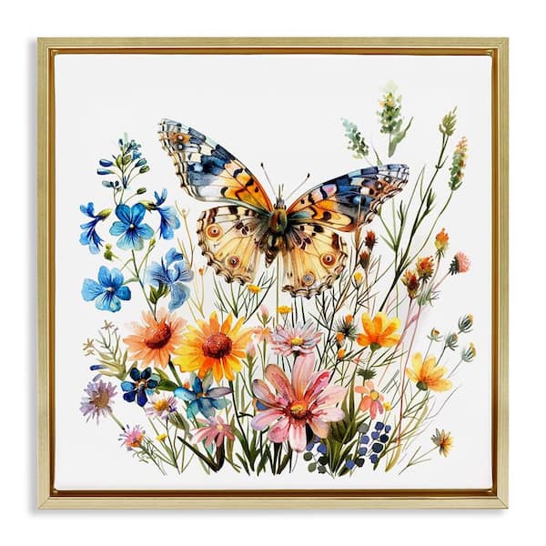 Stupell Industries Spring Butterfly Garden by LSR Design Studio Gold Floater Frame Animal Graphic Art Print 18 in. x 18 in.