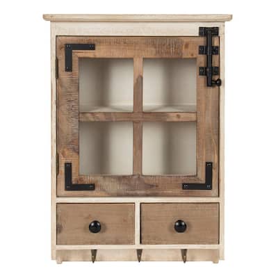 Hutchins 6 in. x 15 in. x 23 in. Rustic Brown/White Wood Decorative Cubby Wall Shelf with Hooks