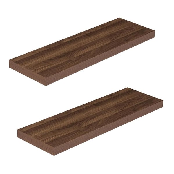30 in. W x 9.25 in. D Walnut Decorative Wall Shelf (Set of 2)