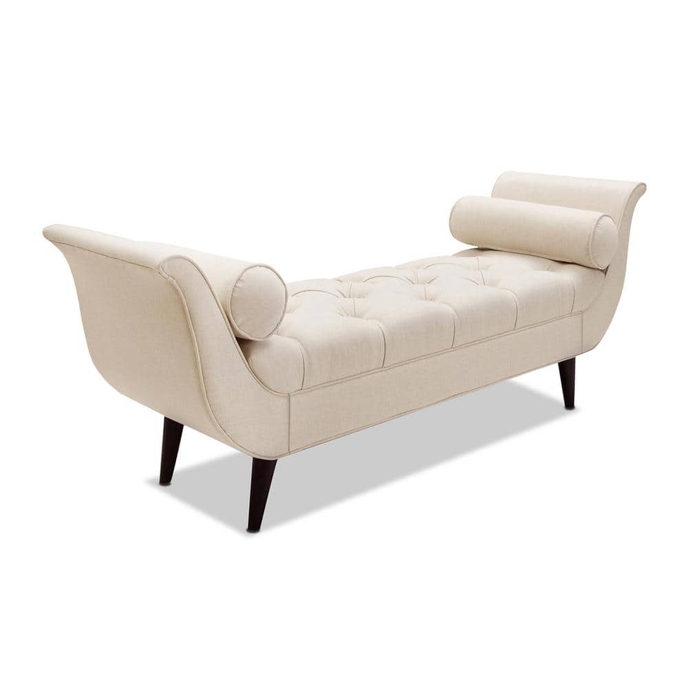 Alma Sky Neutral Tufted Flare Arm Pine Wood Entryway Bench