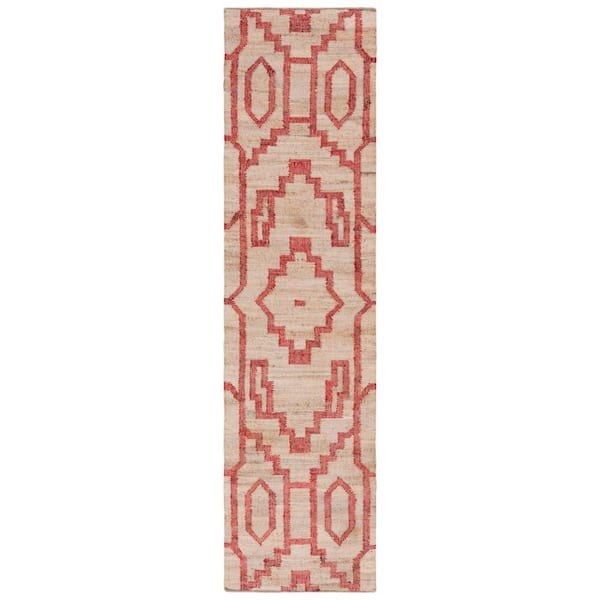 SAFAVIEH Natural Fiber Beige/Red 2 ft. x 9 ft. Modern Geometric Runner Rug