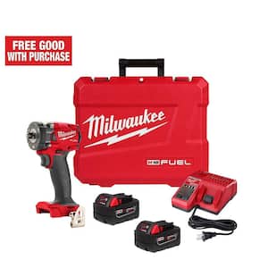M18 FUEL 18V Lithium-Ion Brushless Cordless 3/8 in. Compact Impact Wrench with Friction Ring Kit, Resistant Batteries