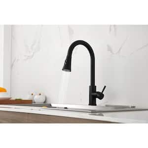 Stainless Steel Single-Handle Pull Down Sprayer Kitchen Faucet in Matte Black