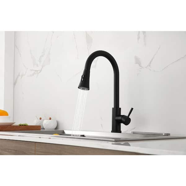 Maincraft Stainless Steel Single-Handle Pull Down Sprayer Kitchen Faucet in Matte Black