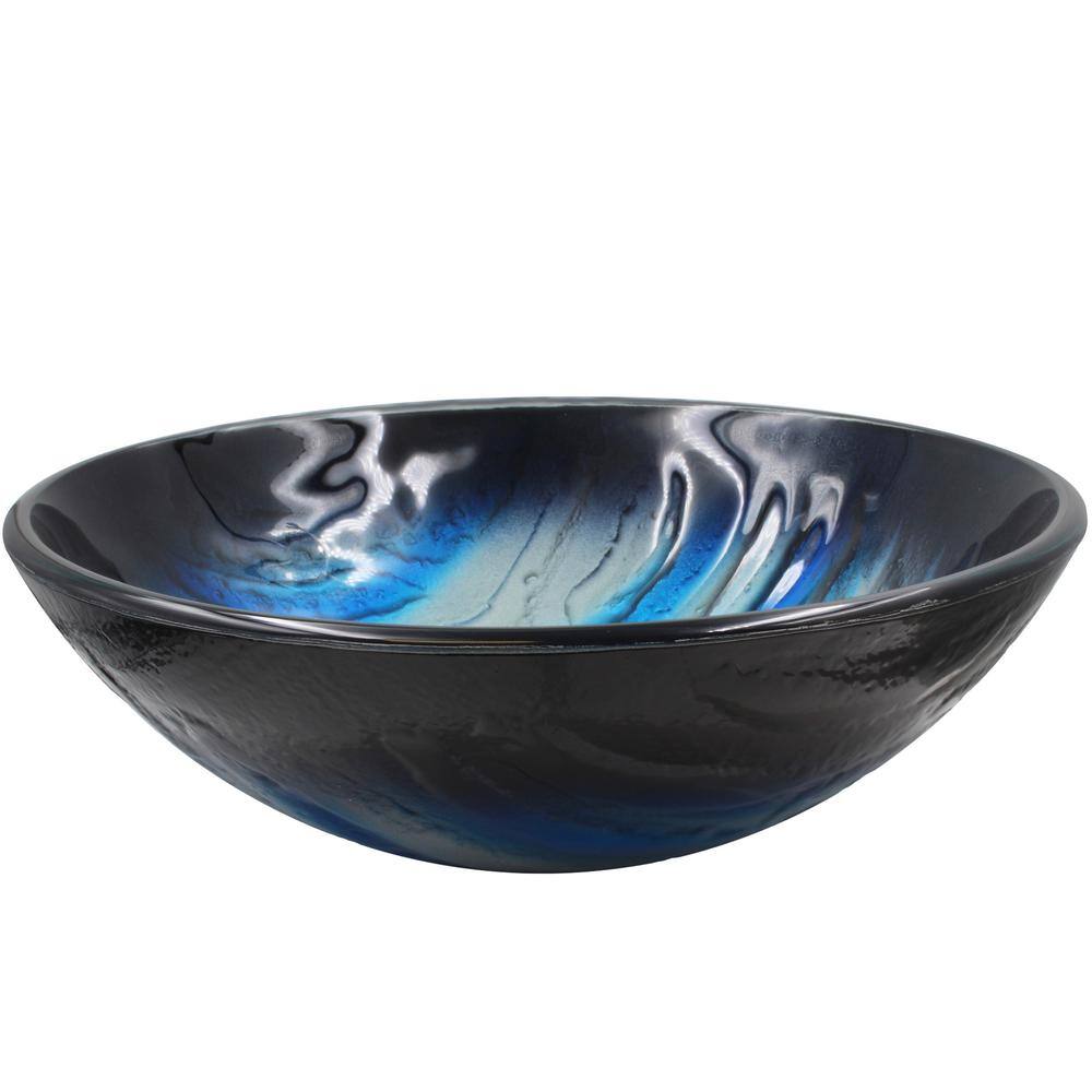 16.5'' Blue and Silver Textured Glass Round Vessel Sink
