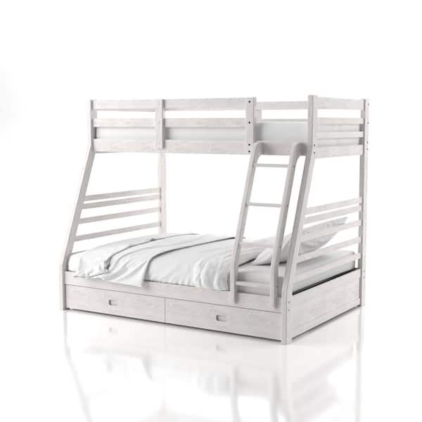 Furniture of America Daxter Wire Brushed White Twin Over Full Bunk Bed With Drawers