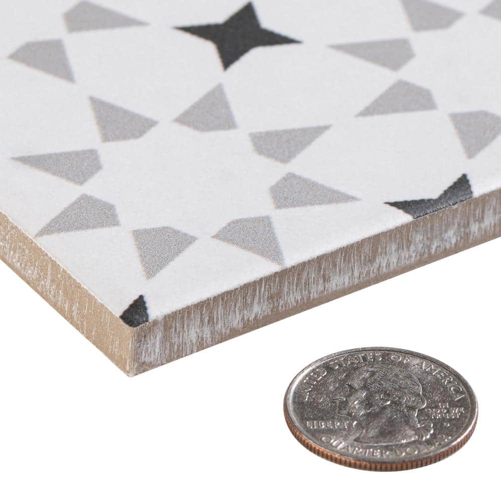 Bliss 8" Black and White Porcelain Patterned Tile
