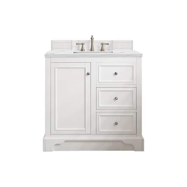 James Martin Vanities De Soto 37.30 in. W x 23.5 in. D x 36.3 in. H Bathroom Vanity in Bright White with Ethereal Noctis Quartz Top