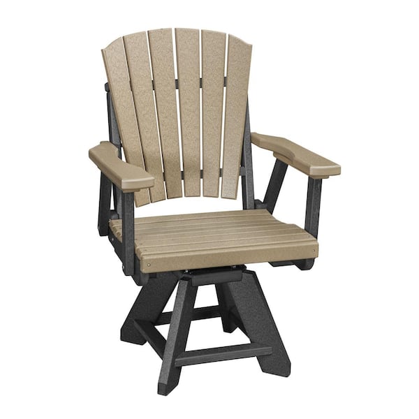 American Furniture Classics Adirondack Series Black Frame Swivel High Density Resin Outdoor Dining Chair in Weatherwood Seat (Set of 1)