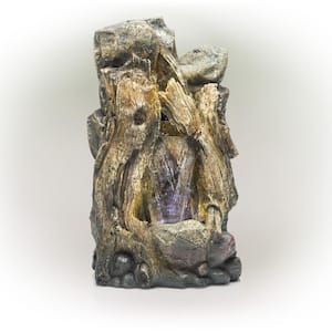 22 in. Tall Outdoor Rainforest Tree Trunk and Stone Waterfall Fountain with LED Lights