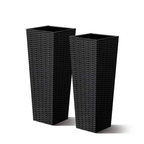 Tozey 24 in. Black Plastic Tall Square Planter (Set of 2)