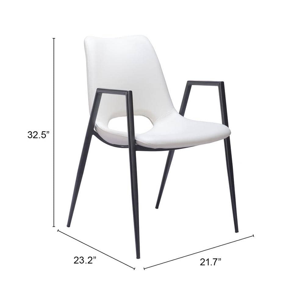 White Faux Leather Upholstered Arm Chair with Black Metal Legs