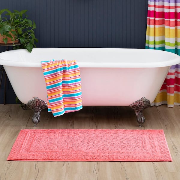 Cotton Reversible Fiesta Coral Rose 27 in. x 45 in. Pink Cotton Machine Washable Bath Mat