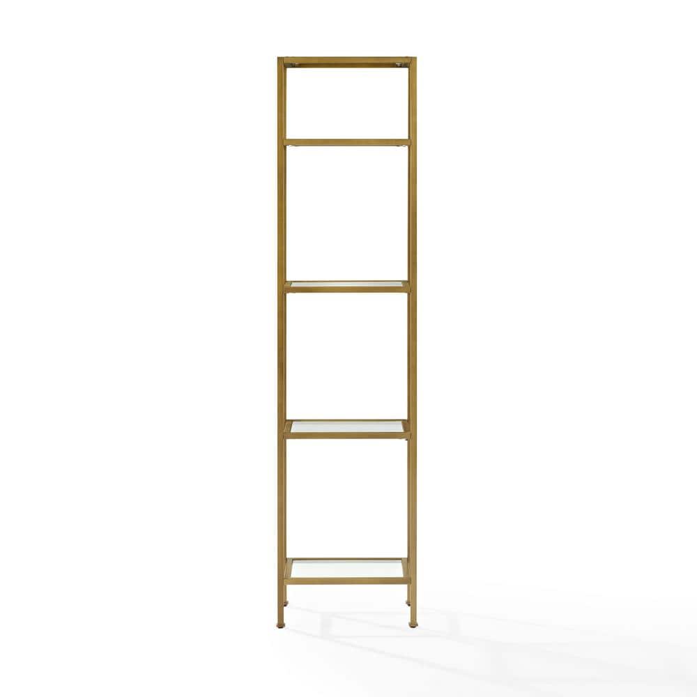 Elegant Antique Gold 79" Narrow Etagere with Tempered Glass Shelves