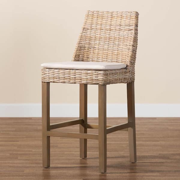 Toby 23.8 Kubu Grey Wood and Rattan Counter Stool