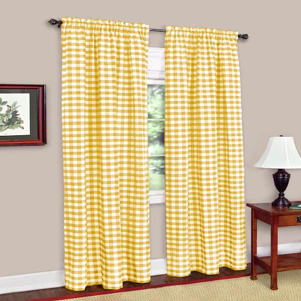 ACHIM Yellow Buffalo Check Rod Pocket Room Darkening Curtain - 42 in. W x 63 in. L