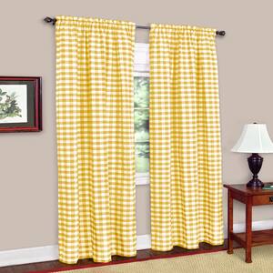Yellow Buffalo Check Rod Pocket Room Darkening Curtain - 42 in. W x 63 in. L