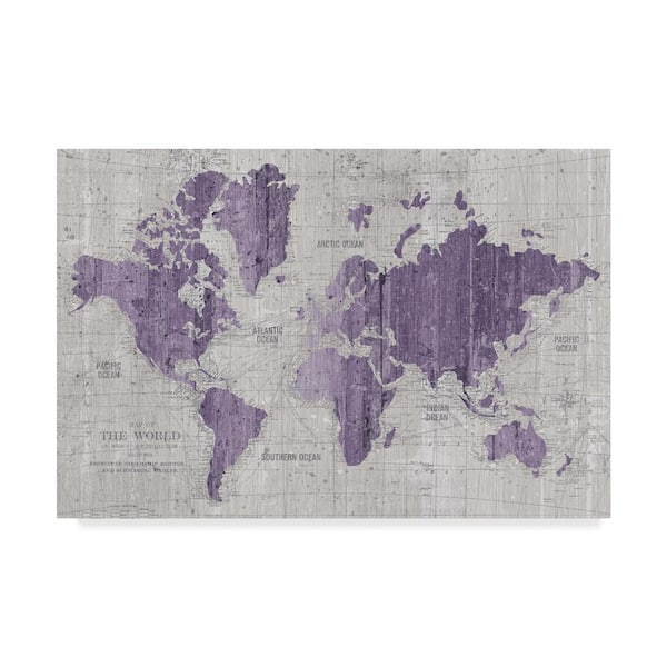 Old World Map Purple Gray by Wild Apple Portfolio 12 in. x 19 in.