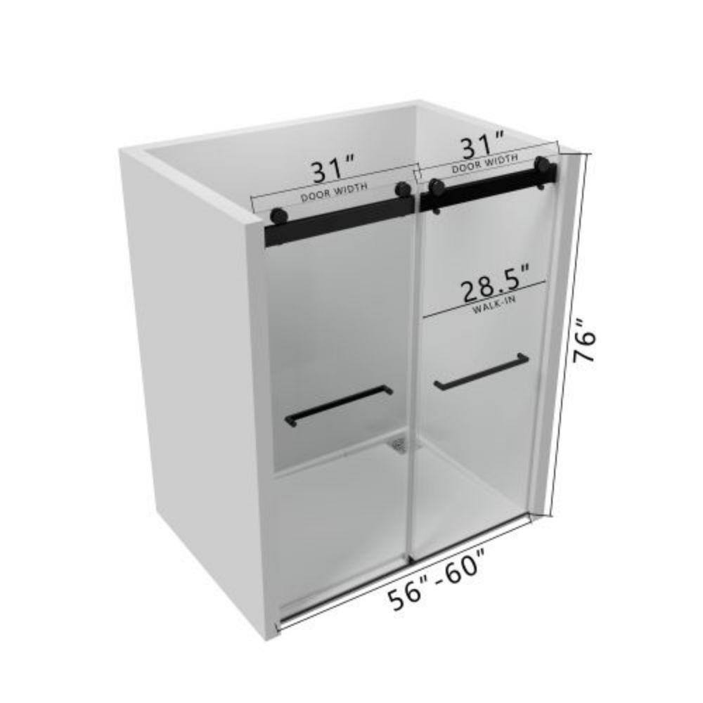 60" Matte Black Frameless Double Sliding Shower Door with Clear Glass