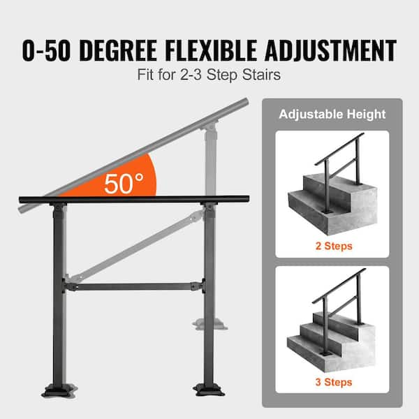 VEVOR Stair Handrail Railing 3 ft. 3 Steps Handrails for Outdoor 35.82 in. H x 5.3 in. W Black Carbon Steel Stair Railing Kit
