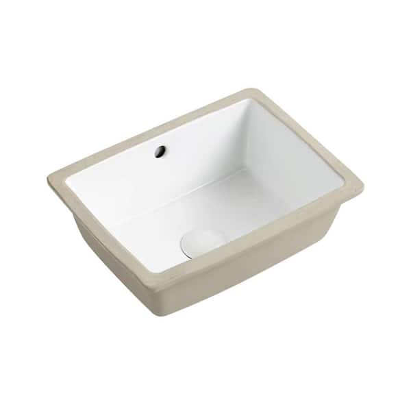 15.55 in. Undermount Rectangular Ceramic Bathroom Sink in Milk White
