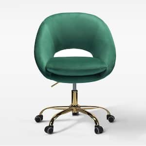 Savas Green Upholstered 18 in.-21 in. H Adjustable Height Swivel Task Chair with Gold Metal Base and Open Back Design