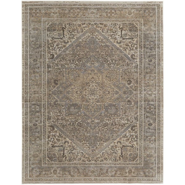 8 ft. x 10 ft. Tan and Brown Floral Area Rug