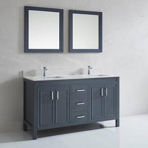 Dawlish 60 in. W x 22 in. D Vanity in Pepper Gray with Solid Surface Vanity Top in White with White Basin