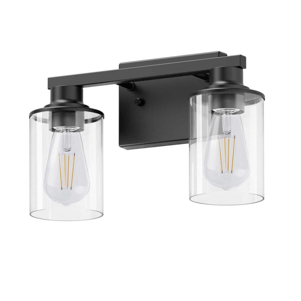 14 in. 2-Light Matte Black Clear Glass Shade Vanity Light with Dimmable Perfect for Vanity Powder Room Dressing Room price history on PriceWatchPro