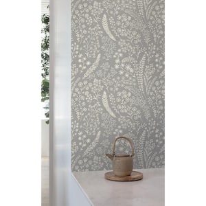 Grey Leaf Trail Print Non-Woven Paper Paste the Wall Textured Wallpaper 57 sq. ft.