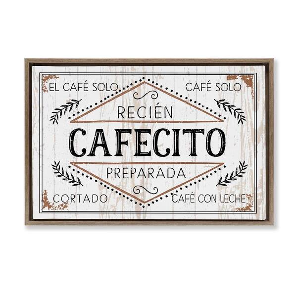 Stupell Industries Cafe Coffee Shop by Kim Allen Brown Floater Frame Food Graphic Art Print 21 in. x 31 in.