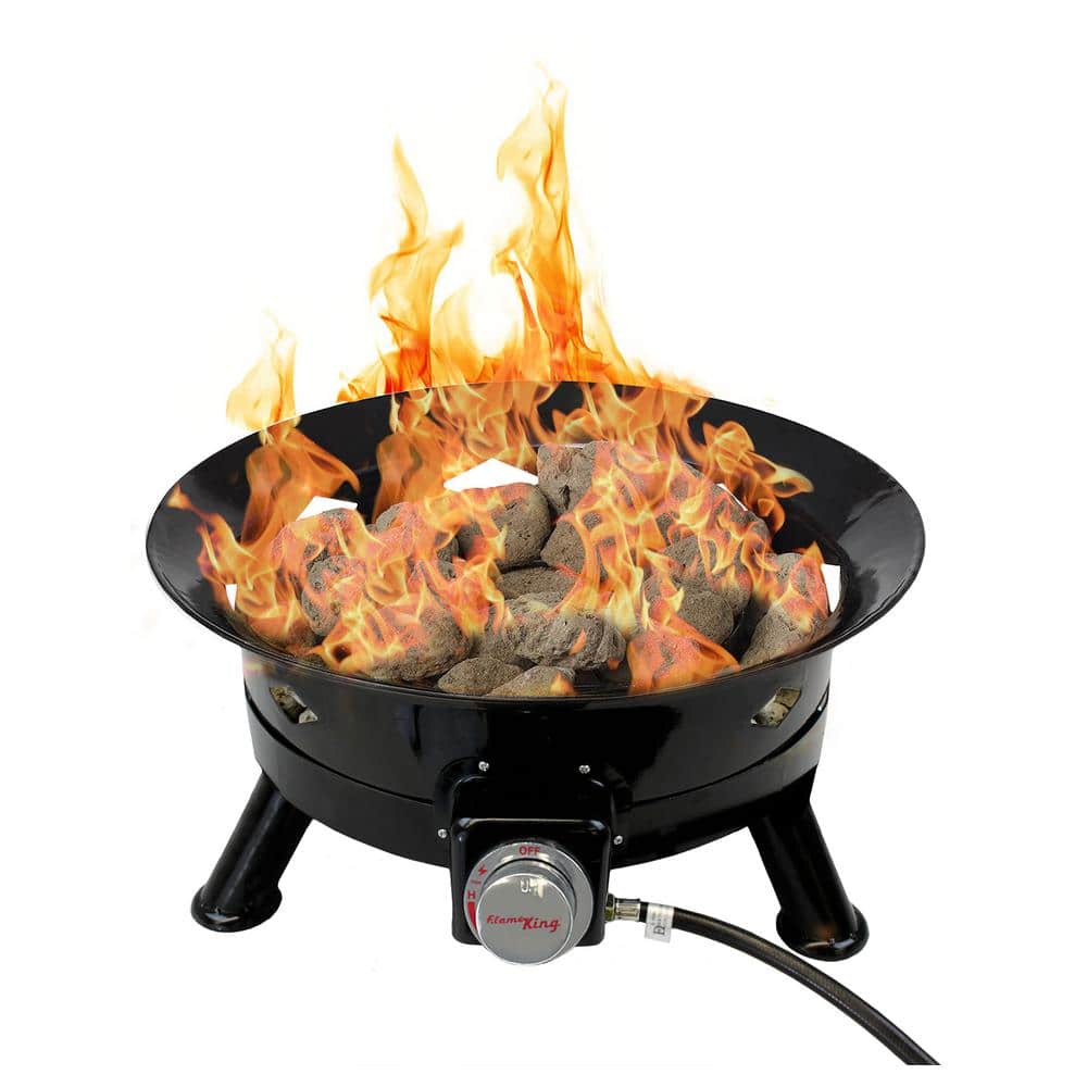 24-Inch Black Portable Gas Fire Pit with Lava Rocks