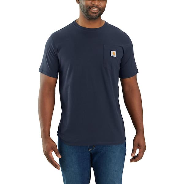 Carhartt Men's Large Navy Cotton/Polyester Force Relaxed Fit Midweight Short-Sleeve Pocket T-Shirt