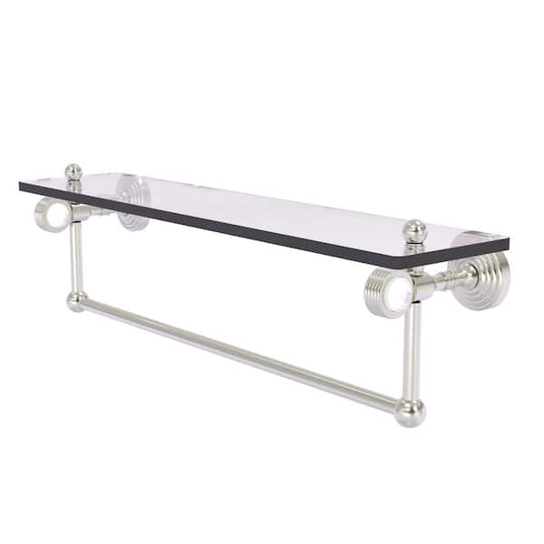 Allied Brass Pacific Grove 22 in. W x 6.4 in. H x 5.13 D Glass Rectangular Shelf in Satin Nickel with Towel Bar and Groovy Accents