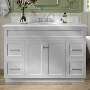 Hamlet 49 in. W x 22 in. D x 35.25 in. H Bath Vanity in Grey with Carrara White Marble Vanity Top