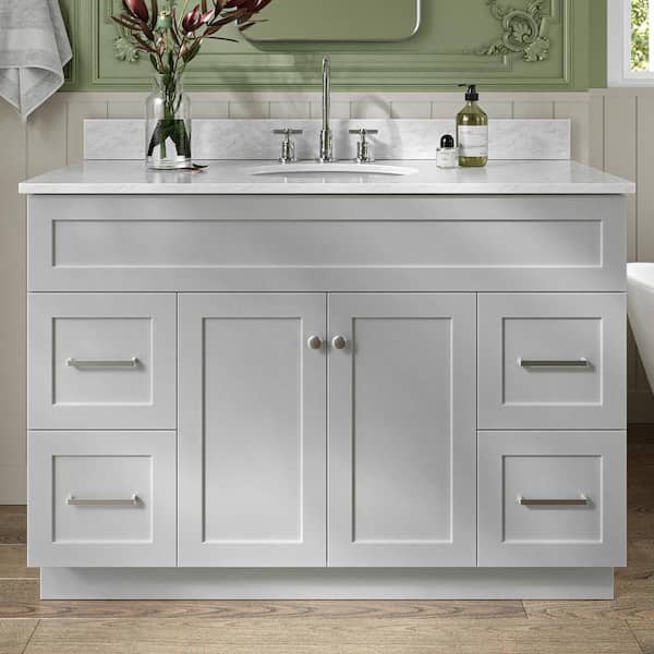 ARIEL Hamlet 48 in. Single Sink Freestanding Bathroom Vanity in Gray with 0.75" Carrara White Marble Top