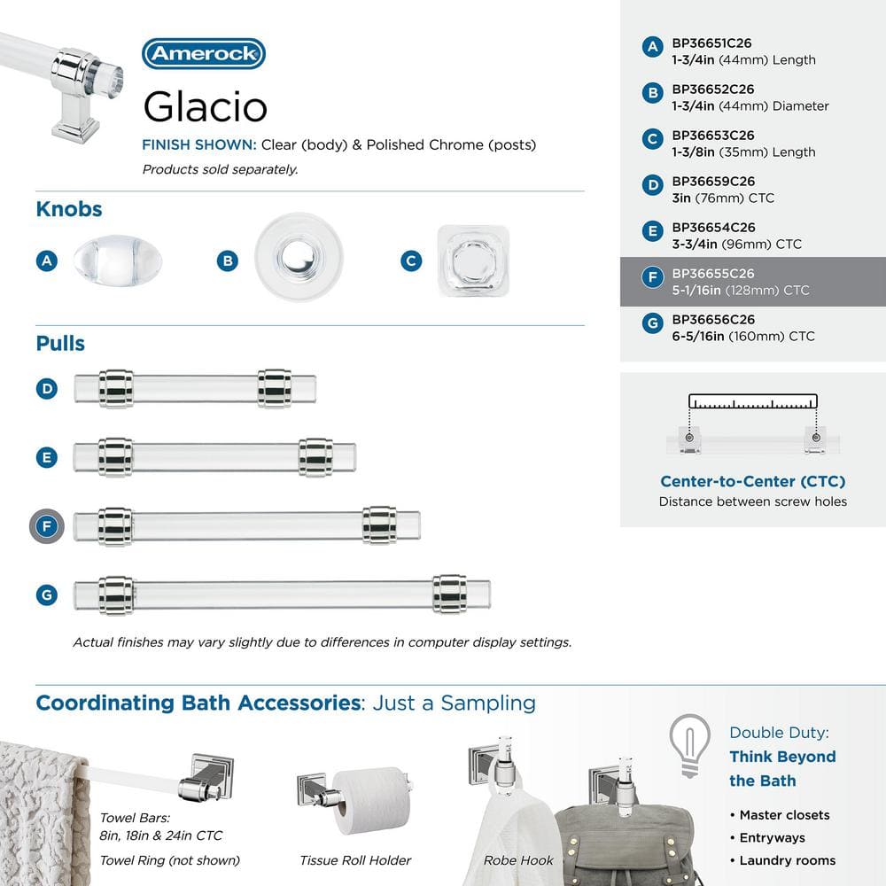 Glacio 5-1/16" Clear and Polished Chrome Bar Pull