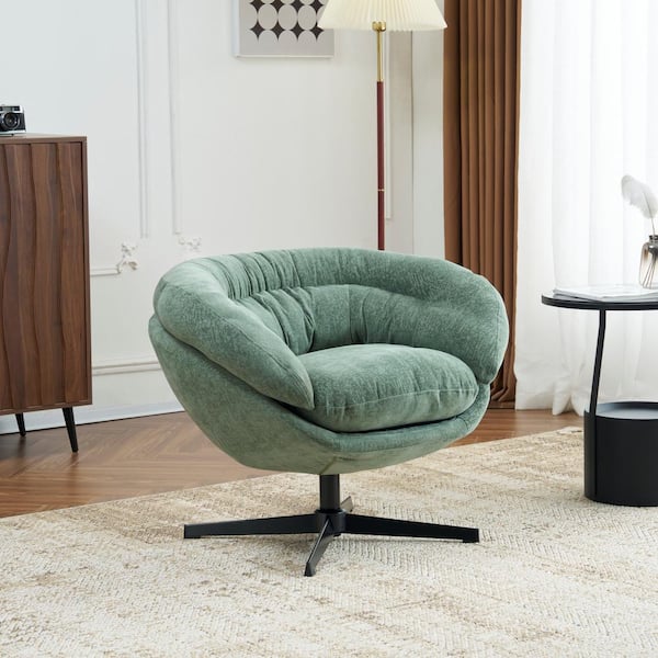 Liamer Green Chenille Upholstered 360° Swivel Arm Chair, Metal Cross-shape legs