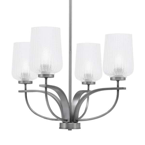 Unbranded Olympia 4-Light Uplight Chandelier Graphite Finish 5 in. Clear Textured Glass