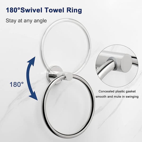 5 Pieces Brushed Nickel Bathroom Hardware Set Include 16inch Towel  Bar,2pcsTowel Hooks,Toilet Paper Holder,Hand Towel Ring Round SUS304  Stainless