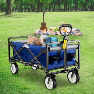 3.2 cu. ft. Wagon Cart 176 lbs. Load Collapsible Folding Cart Steel Utility Garden Cart with Wheels for Camping, Blue