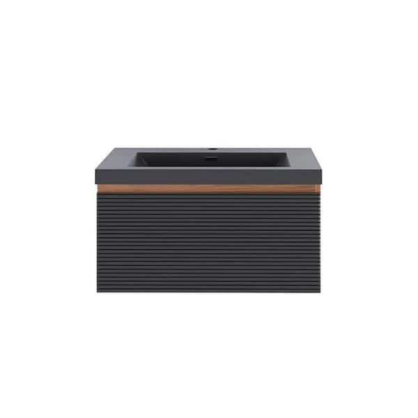 JimsMaison 36 in. W x 20 in. D x 16 in. H Single Sink Wall-Mounted Bath Vanity in Mature oak with Black Resin Top