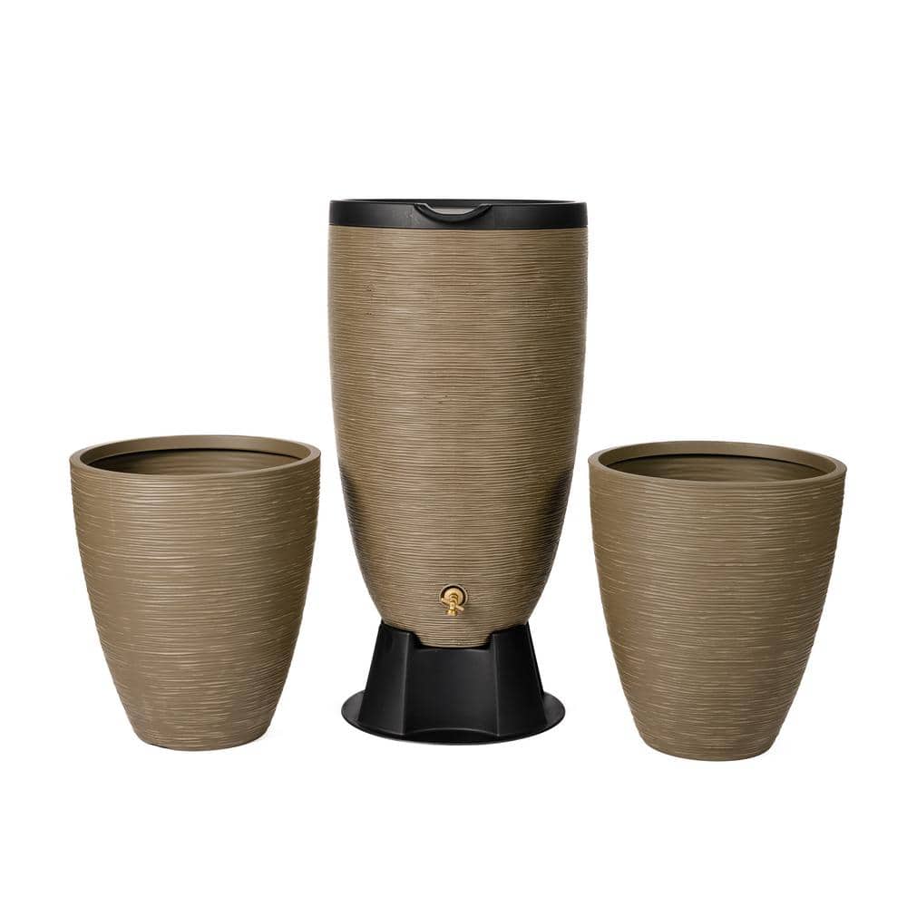 50 Gal.Polyethylene Newport Rain Barrel, Rain Barrel Stand and Planter Bundle, Sandstone Color price history on PriceWatchPro