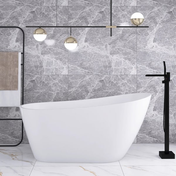 59 in. x 31 in. Acrylic Freestanding Soaking Bathtub in Glossy White