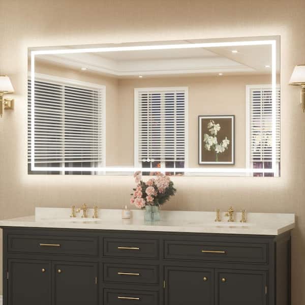 KeonJinn 72 in. W x 36 in. H Rectangular Frameless LED Lighted Bathroom Vanity Mirror with Light with Backlit and Anti-Fog