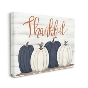 "Autumn Farm Pumpkin Harvest with Thankful Phrase" by Sarah Baker Unframed Country Canvas Wall Art Print 36 in. x 48 in.